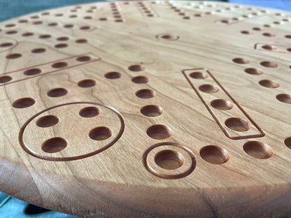 Handmade 6-Player Wahoo / Aggravation Game Board – Natural Hardwood Circle Board with Marbles & Dice