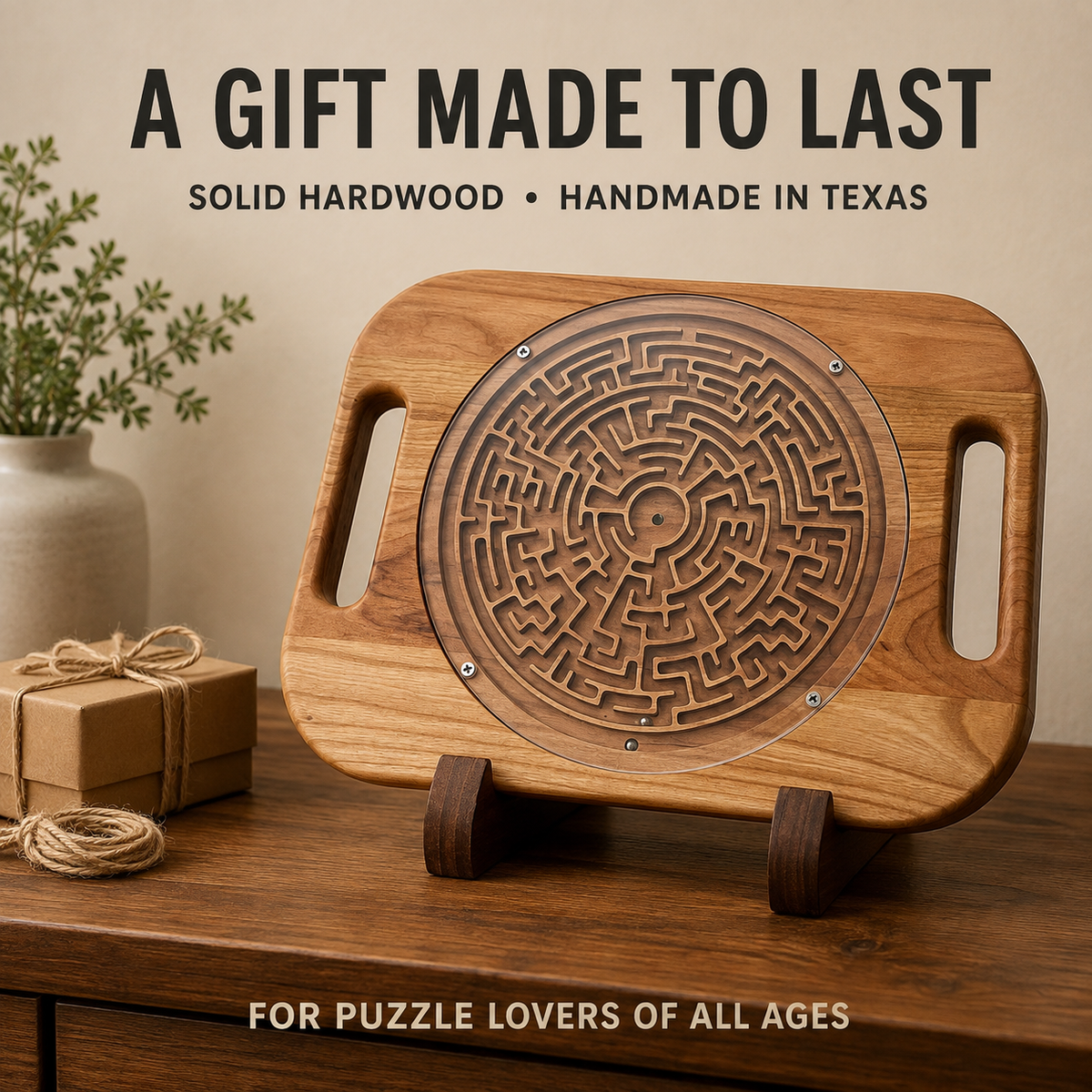 Double-Sided Wooden Circular Maze Game, Handheld Hardwood Labyrinth Puzzle