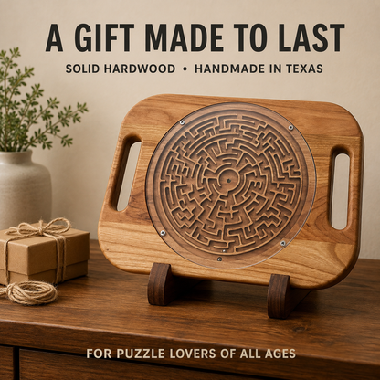 Double-Sided Wooden Circular Maze Game, Handheld Hardwood Labyrinth Puzzle