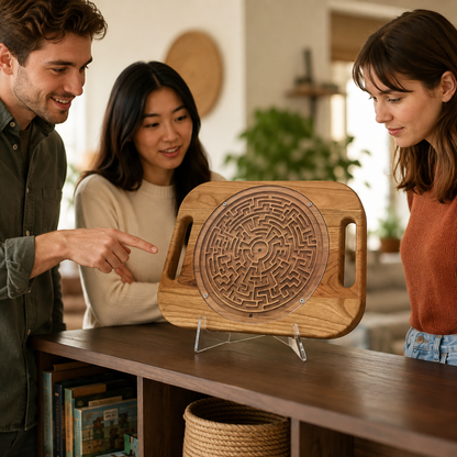 Double-Sided Wooden Circular Maze Game, Handheld Hardwood Labyrinth Puzzle