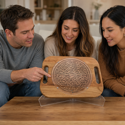 Double-Sided Wooden Circular Maze Game, Handheld Hardwood Labyrinth Puzzle