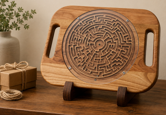Double-Sided Wooden Circular Maze Game, Handheld Hardwood Labyrinth Puzzle