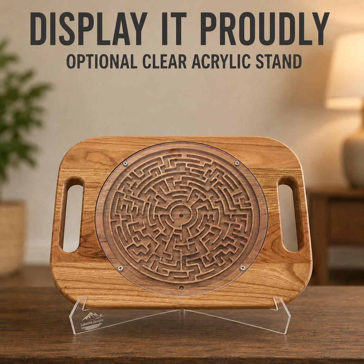 Double-Sided Wooden Circular Maze Game, Handheld Hardwood Labyrinth Puzzle