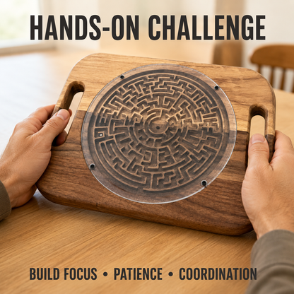 Double-Sided Wooden Circular Maze Game, Handheld Hardwood Labyrinth Puzzle