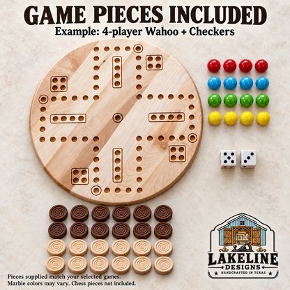 Reversible Wooden Game Board, 15 Inch – Choose Two Games: Wahoo, Chinese Checkers or Checkers