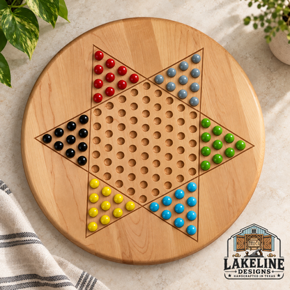 Reversible Wooden Game Board, 15 Inch – Choose Two Games: Wahoo, Chinese Checkers or Checkers