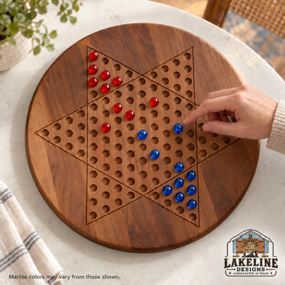 Reversible Wooden Game Board, 15 Inch – Choose Two Games: Wahoo, Chinese Checkers or Checkers