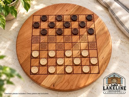 Reversible Wooden Game Board, 15 Inch – Choose Two Games: Wahoo, Chinese Checkers or Checkers