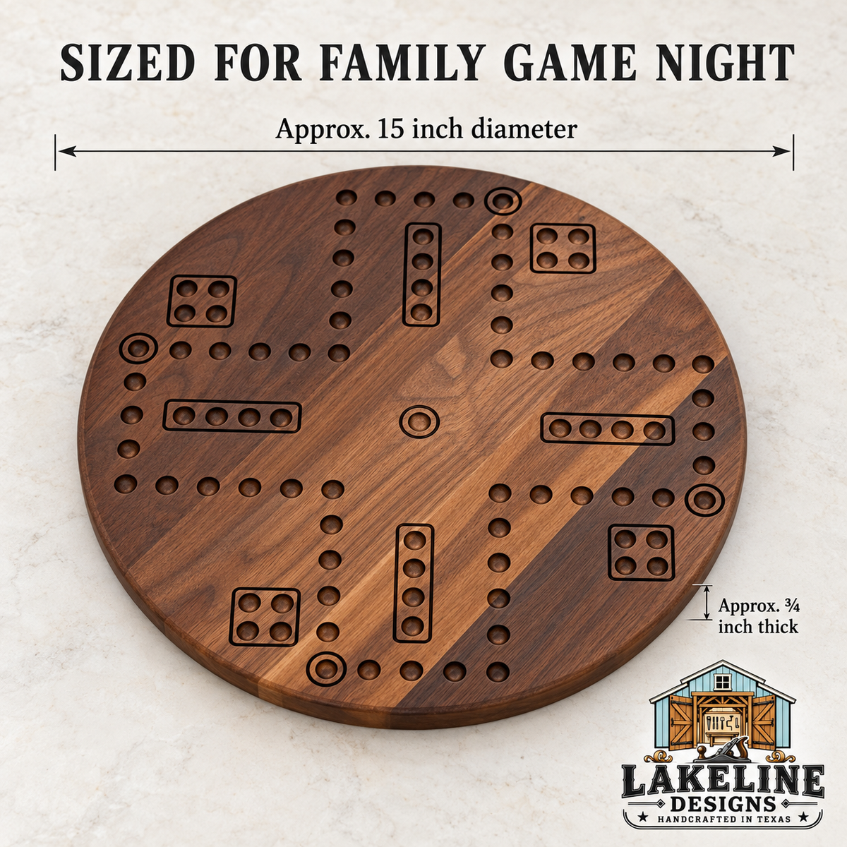 Reversible Wooden Game Board, 15 Inch – Choose Two Games: Wahoo, Chinese Checkers or Checkers