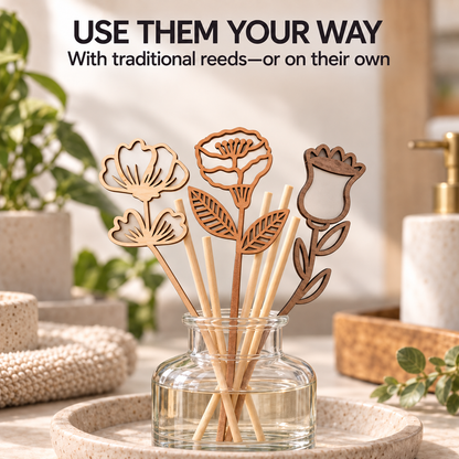 Wood Flower Reed Diffusers, Set of 4 or 8, Maple Cherry Walnut (No Oil)