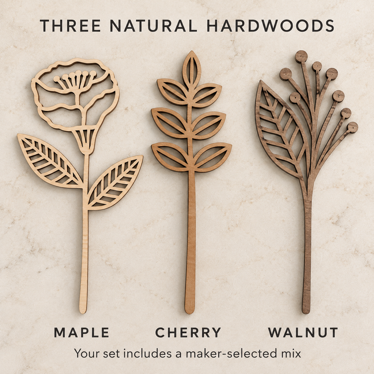 Wood Flower Reed Diffusers, Set of 4 or 8, Maple Cherry Walnut (No Oil)