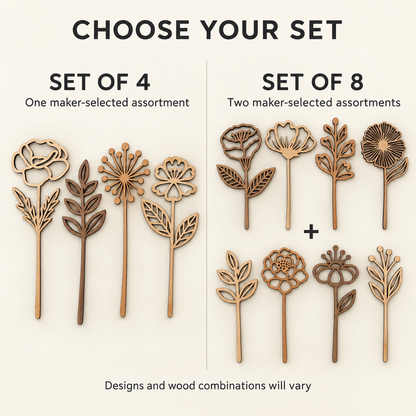 Wood Flower Reed Diffusers, Set of 4 or 8, Maple Cherry Walnut (No Oil)