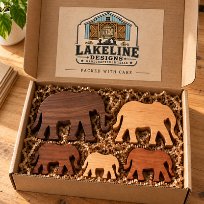 Wooden Elephant Family Figurines, 5-Piece Solid Hardwood Home Decor