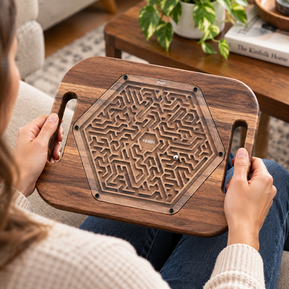 Large Hexagon Wooden Maze Puzzle | Handheld Labyrinth Game for Kids & Adults | Montessori Toy