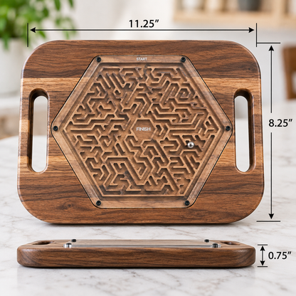 Large Hexagon Wooden Maze Puzzle | Handheld Labyrinth Game for Kids & Adults | Montessori Toy