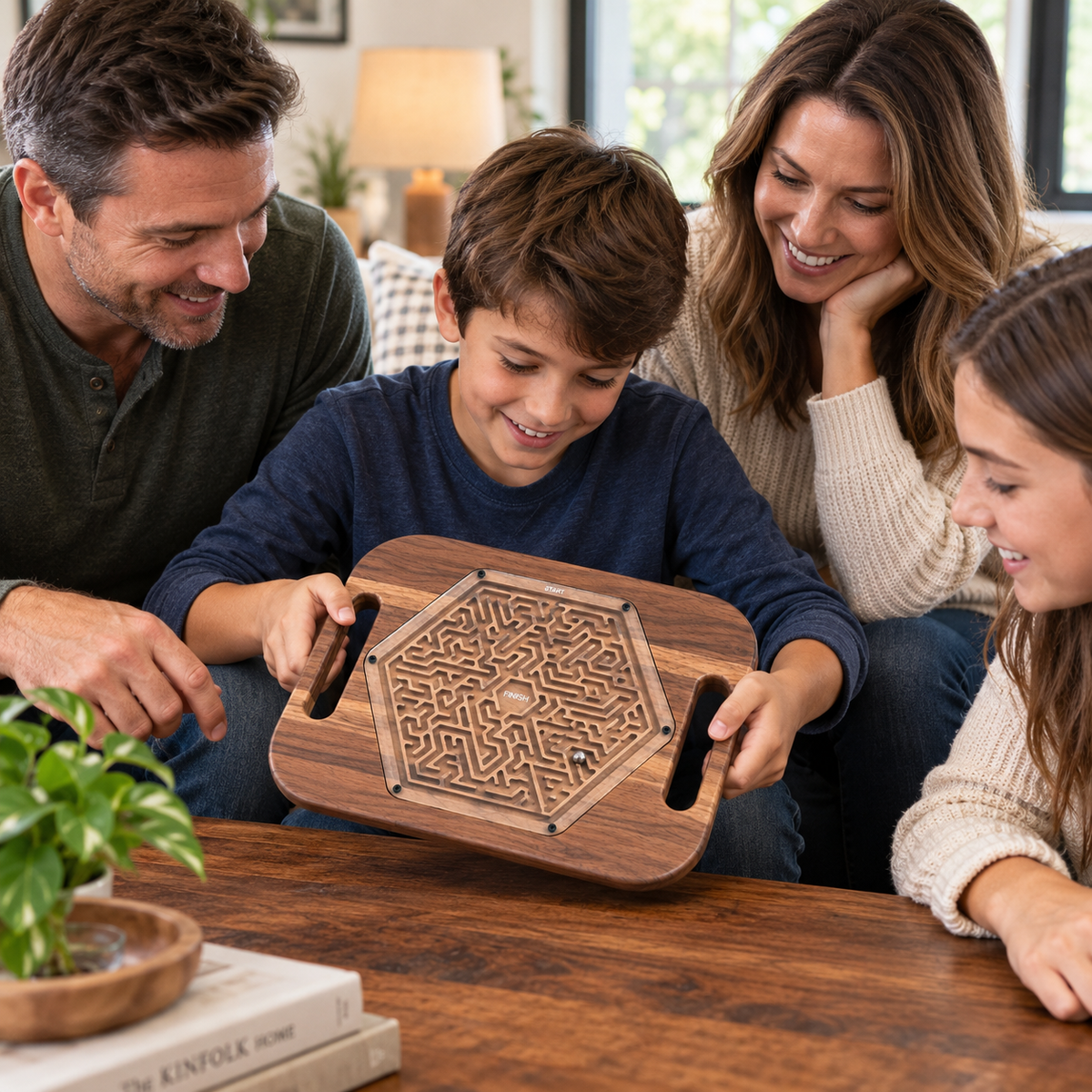 Large Hexagon Wooden Maze Puzzle | Handheld Labyrinth Game for Kids & Adults | Montessori Toy