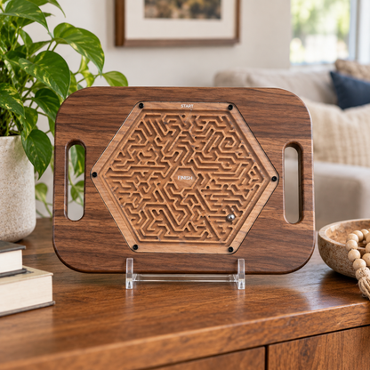 Large Hexagon Wooden Maze Puzzle | Handheld Labyrinth Game for Kids & Adults | Montessori Toy
