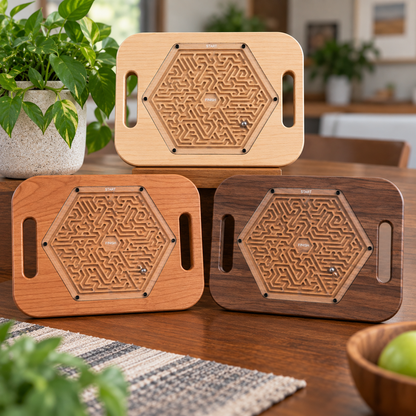 Large Hexagon Wooden Maze Puzzle | Handheld Labyrinth Game for Kids & Adults | Montessori Toy