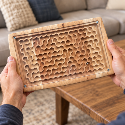 Wooden Maze Game, Honeycomb Labyrinth Puzzle, Handmade Hardwood Dexterity Game, Screen-Free Gift for Kids & Adults