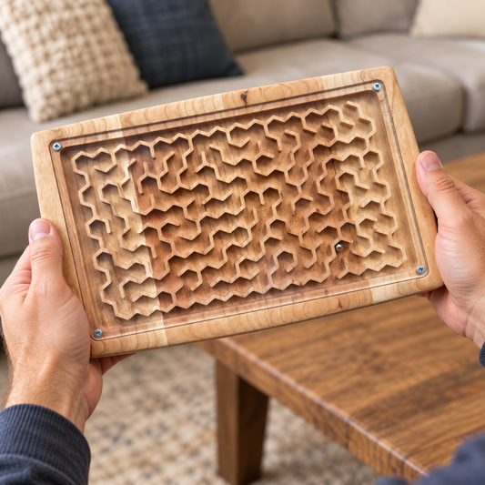 Wooden Maze Game, Honeycomb Labyrinth Puzzle, Handmade Hardwood Dexterity Game, Screen-Free Gift for Kids & Adults