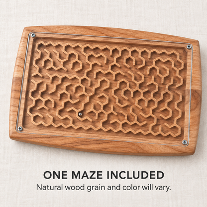 Wooden Maze Game, Honeycomb Labyrinth Puzzle, Handmade Hardwood Dexterity Game, Screen-Free Gift for Kids & Adults