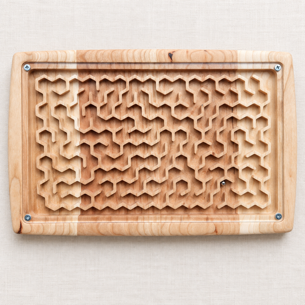Wooden Maze Game, Honeycomb Labyrinth Puzzle, Handmade Hardwood Dexterity Game, Screen-Free Gift for Kids & Adults