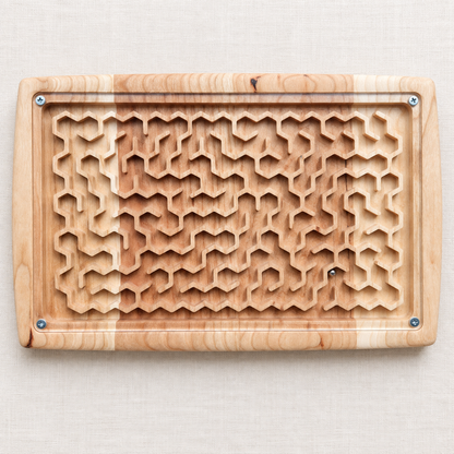 Wooden Maze Game, Honeycomb Labyrinth Puzzle, Handmade Hardwood Dexterity Game, Screen-Free Gift for Kids & Adults