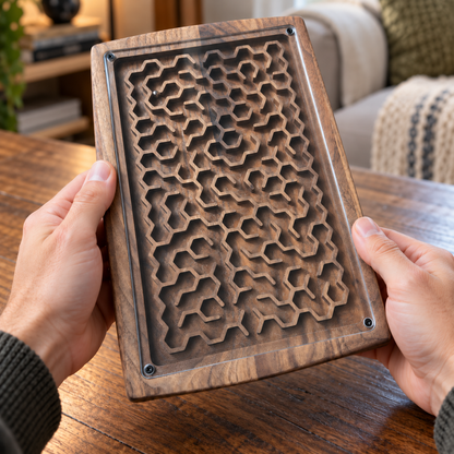 Wooden Maze Game, Honeycomb Labyrinth Puzzle, Handmade Hardwood Dexterity Game, Screen-Free Gift for Kids & Adults