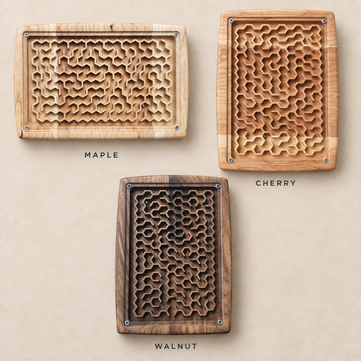 Wooden Maze Game, Honeycomb Labyrinth Puzzle, Handmade Hardwood Dexterity Game, Screen-Free Gift for Kids & Adults
