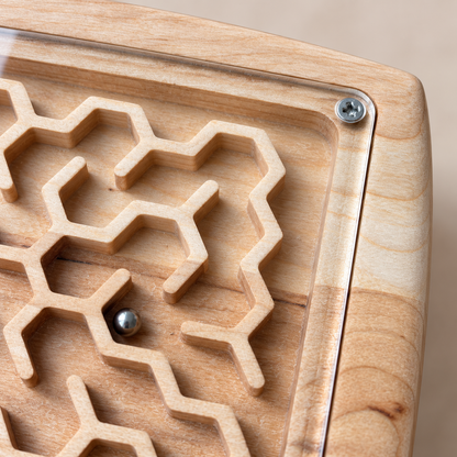 Wooden Maze Game, Honeycomb Labyrinth Puzzle, Handmade Hardwood Dexterity Game, Screen-Free Gift for Kids & Adults