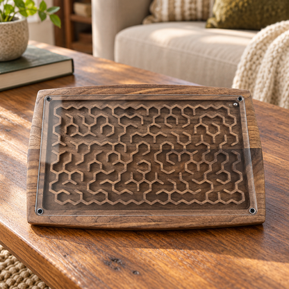 Wooden Maze Game, Honeycomb Labyrinth Puzzle, Handmade Hardwood Dexterity Game, Screen-Free Gift for Kids & Adults