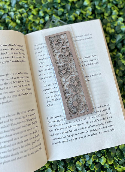 Wood Bookmarks - Set of 3 Wooden Bookmarks with Laser-Cut Flower Pattern – Maple, Cherry, and Walnut