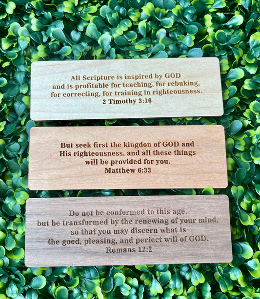 Custom Engraved Bible Verse Wooden Bookmark – Personalized Gift in Maple, Cherry, or Walnut - Religious Gift