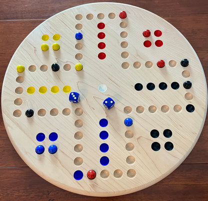 Handmade Wahoo Game Board – Hardwood Circle Board with Marbles & Dice – Choose Maple, Cherry, or Walnut