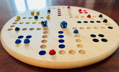 Handmade Wahoo Game Board – Hardwood Circle Board with Marbles & Dice – Choose Maple, Cherry, or Walnut