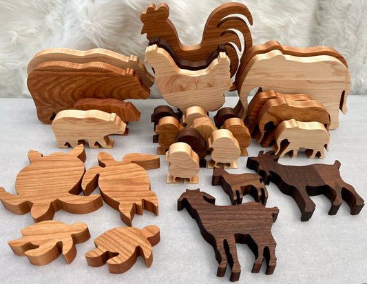 Handmade Wooden Animal Family Sets | Natural Hardwood Toys | Waldorf & Montessori Inspired | Nursery Decor