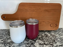 Load image into Gallery viewer, Personalized Charcuterie Board &amp; Wine Tumbler Gift Set | Custom Engraved | Maple, Cherry, Live Edge
