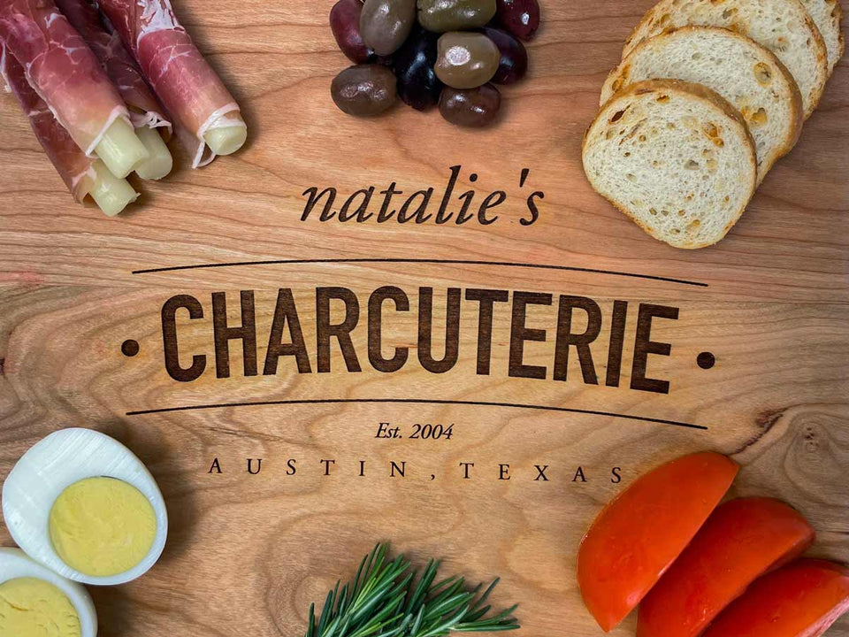 engraved wood charcuterie board, charcuterie gift ideas, cheese platter, cherry wood charcuterie board