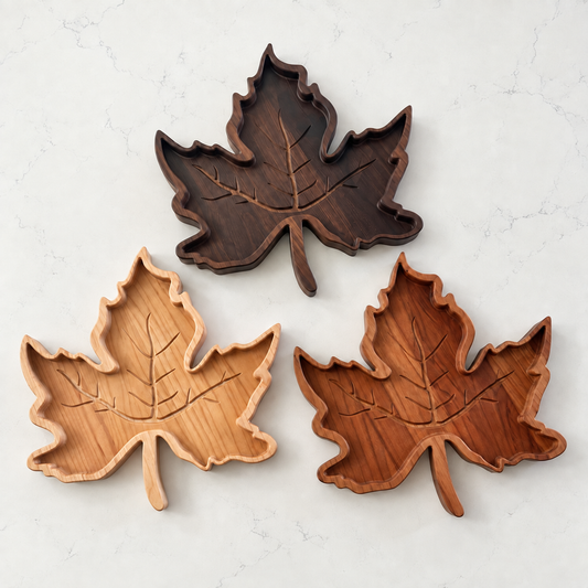 Solid Hardwood Maple Leaf Serving Tray - Maple, Cherry or Walnut
