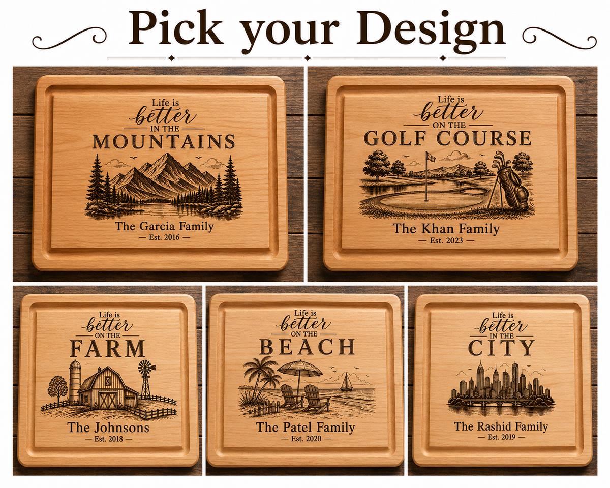Personalized Wood Charcuterie Board – Life Is Better, Choose Your Scene - Maple or Cherry Hardwood