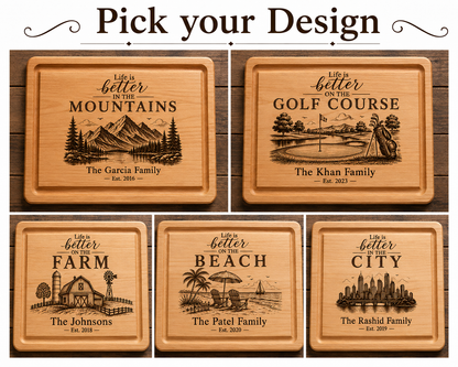 Personalized Wood Charcuterie Board – Life Is Better, Choose Your Scene - Maple or Cherry Hardwood