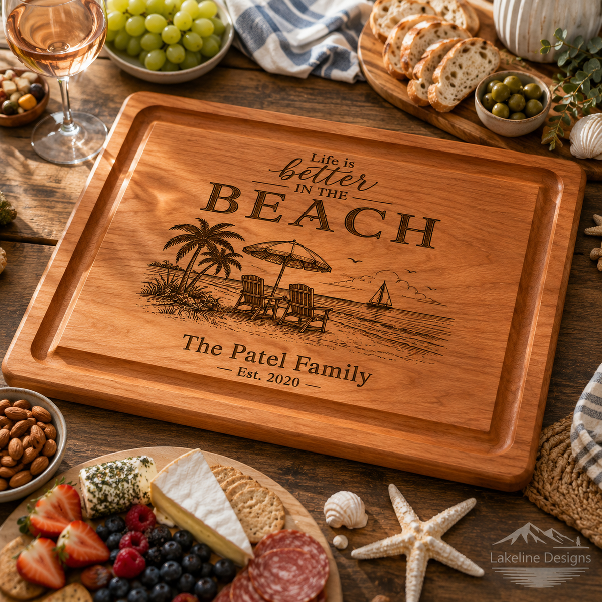Personalized Wood Charcuterie Board – Life Is Better, Choose Your Scene - Maple or Cherry Hardwood