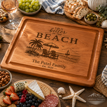 Personalized Wood Charcuterie Board – Life Is Better, Choose Your Scene - Maple or Cherry Hardwood