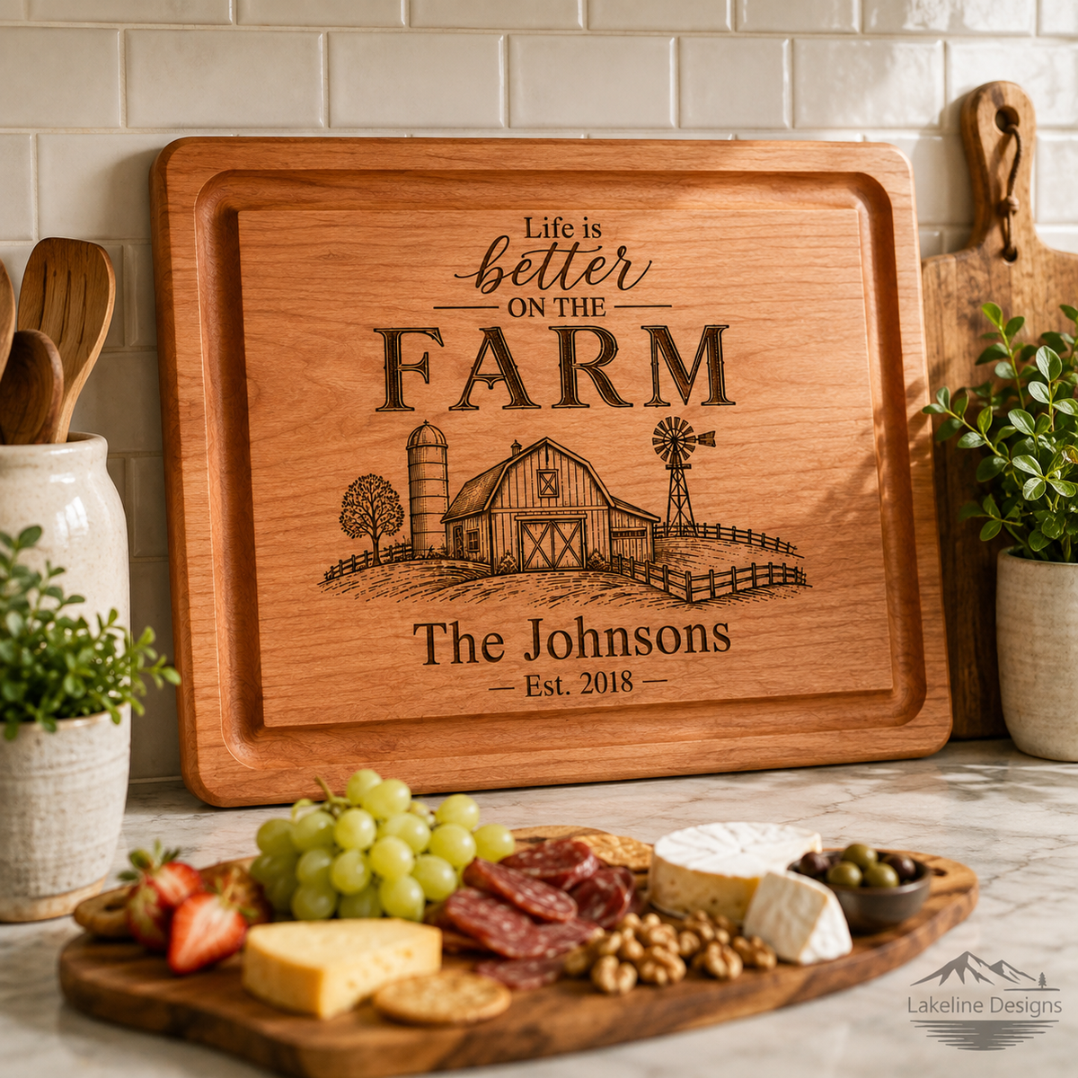 Personalized Wood Charcuterie Board – Life Is Better, Choose Your Scene - Maple or Cherry Hardwood