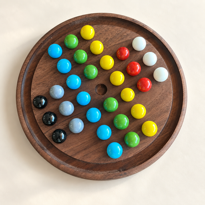 Wooden Marble Solitaire Game with Glass Marbles, Maple, Cherry or Walnut, Optional Personalized Engraving