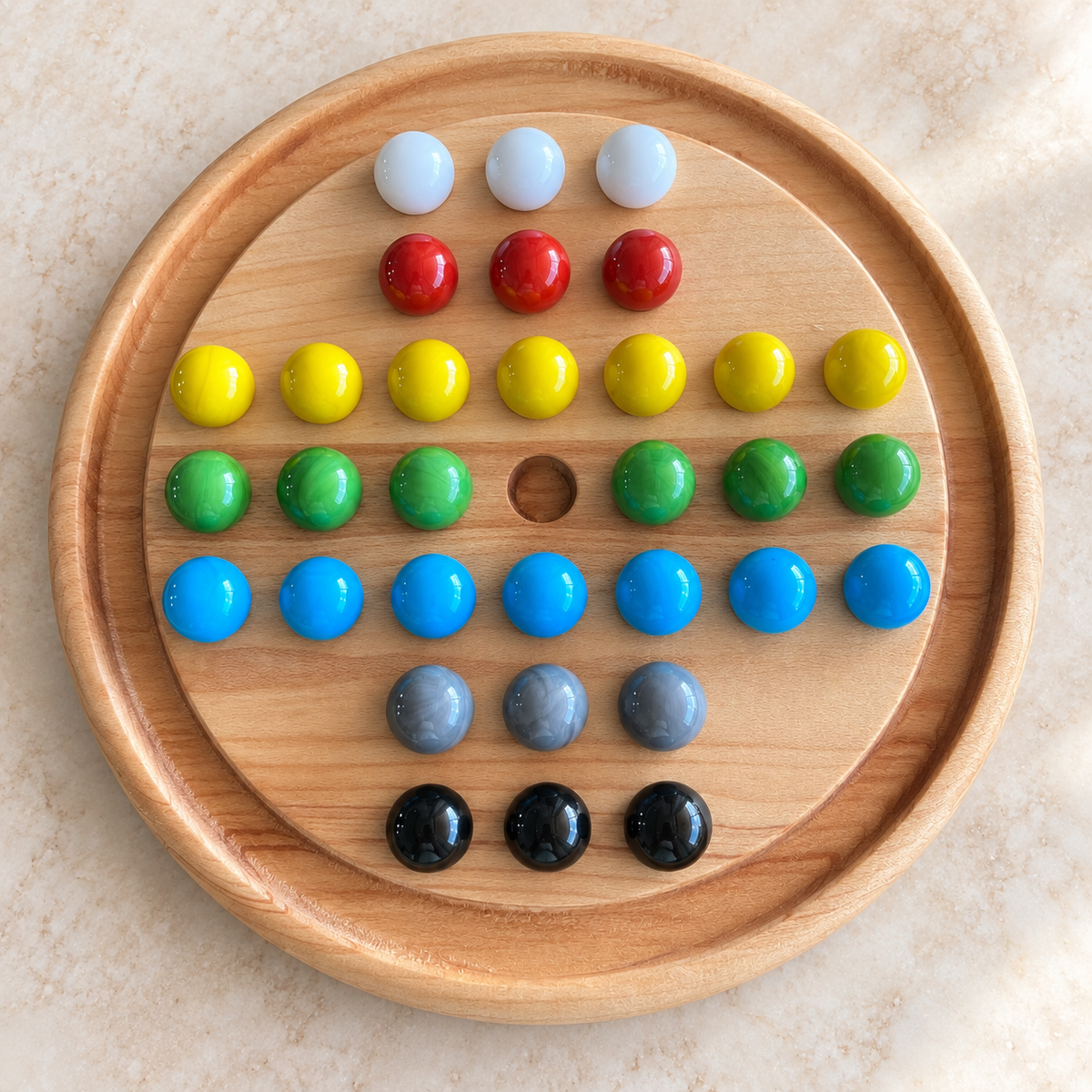 Wooden Marble Solitaire Game with Glass Marbles, Maple, Cherry or Walnut, Optional Personalized Engraving