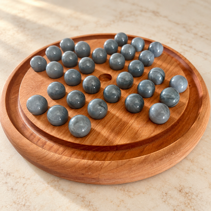 Wooden Marble Solitaire Game with Glass Marbles, Maple, Cherry or Walnut, Optional Personalized Engraving