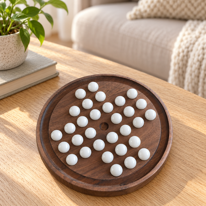 Wooden Marble Solitaire Game with Glass Marbles, Maple, Cherry or Walnut, Optional Personalized Engraving