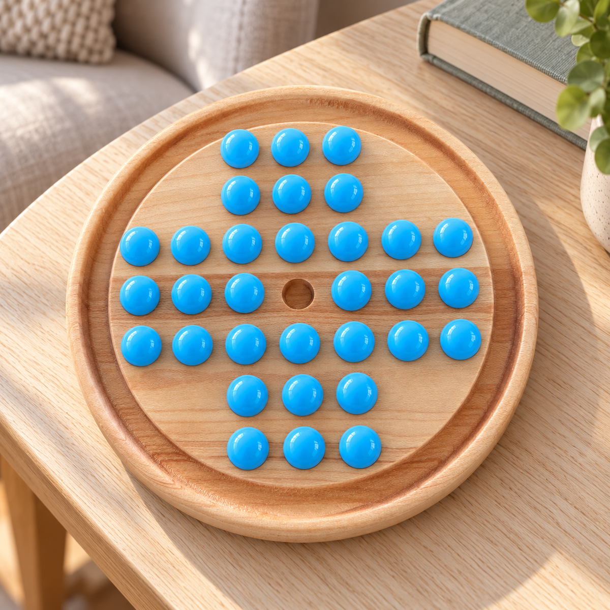 Wooden Marble Solitaire Game with Glass Marbles, Maple, Cherry or Walnut, Optional Personalized Engraving