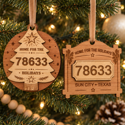 Personalized Layered Wood Zip Code Ornament, Custom Hometown Christmas Gift